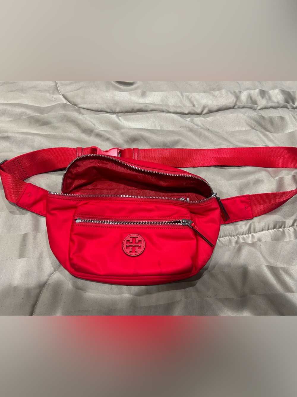 Tory Burch Vibrant Red Nylon Belt Bag with Logo
